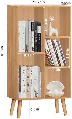LEYAOYAO 5 Cube Bookshelf, Mid-Century Modern Book Shelf with Legs, Natural