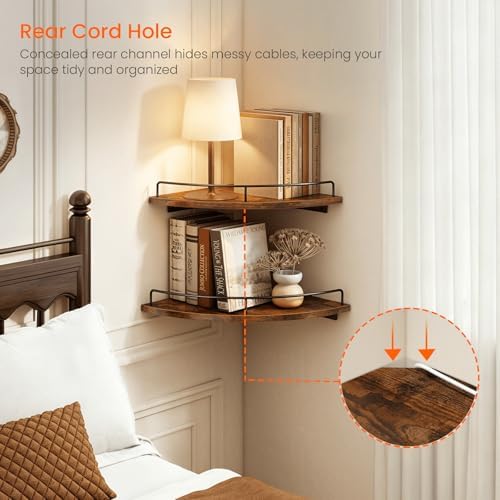 Homode Corner Shelf Wall Mounted Set of 3, Corner Floating Shelves 9/10/12 Inch Deep, Wood Round Corner Hanging Display 