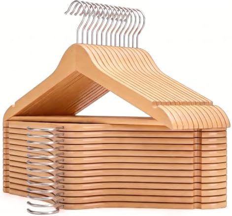 Wood Hangers 30 Pack - Sturdy Wooden Clothes Hanger Heavy Duty Coat Hangers Non-Slip Smooth Finish Slim Thin Clothing Hangers Curved Bulk for Closet, Suits, Pants, Shirts, Premium Natrual Wood