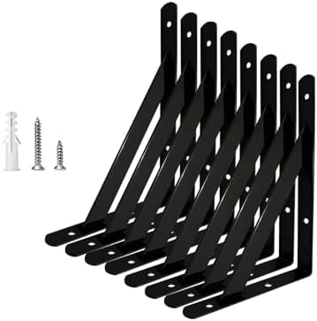 Shelf Brackets 6 x 4 Inch, for 5 8 10 12 16 20 Inch Heavy Duty Brackets 8 Pack, Black Powder-Coated Small Shelf Brackets