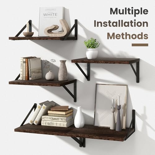 Marsmiles Deep Floating Shelves, 16'' x 12'' Dark Wood Shelves Set of 2