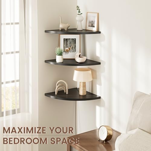 Venusmiles Corner Shelf Wall Mount, Engineered Wood Floating Corner Shelves with Cable Hole, Wall Mounted Storage Displa