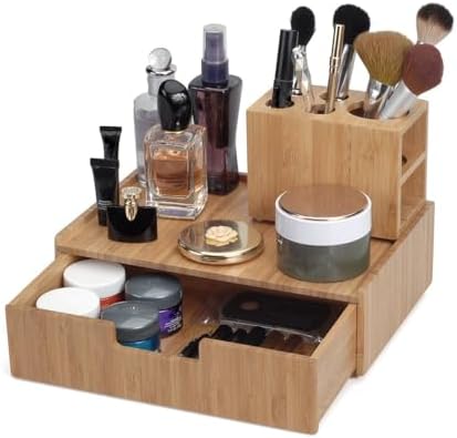 MobileVision Bamboo Makeup Drawer Organizer, Cosmetics Storage Box, Break Resistant Display Case and Drawer