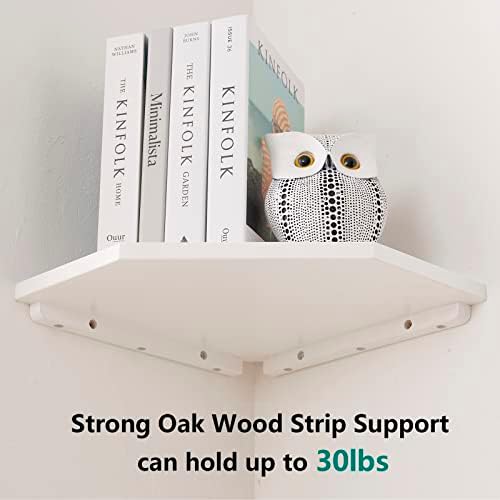 Corner Floating Shelves Set 2 Wire Hole Solid Oak Wood Display Shelf ,White