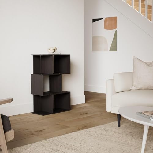 Furinno SIMPLY Book Shelf, 3-Tier Geometric Bookshelf, S-Shape Bookcase with Open Shelf, 11.8" x 23.6" x 37.3", for Orga