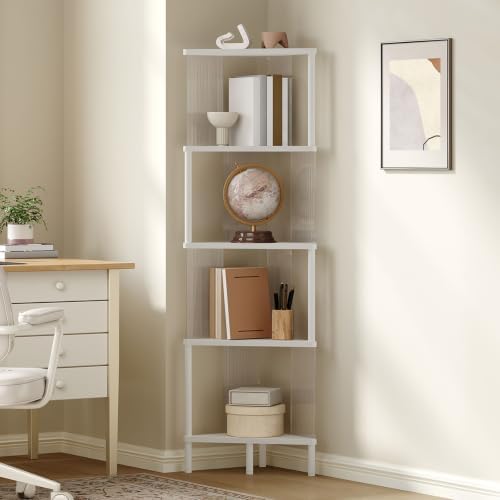 YATINEY 5-Tier Corner Shelf, Corner Bookshelf for Small Space, White CJ12WW