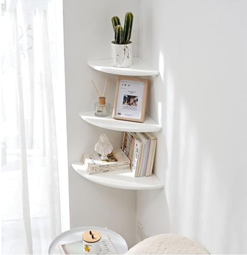 White Corner Shelf, Wall Mount 10inch Natural Oak Wood Floating Corner Wall Shelf Round End Small Corner Nightstand Plan
