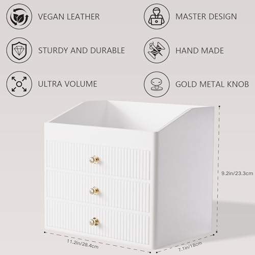LADSTAG Vanity Organizers,Luxury Skincare Organizer with 3 Tier Drawers,Beige White Large Capacity Cosmetic Organizer Co