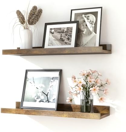 Brown Floating Shelves for Wall Decor, 16 in Shelf with Lip Set of 2