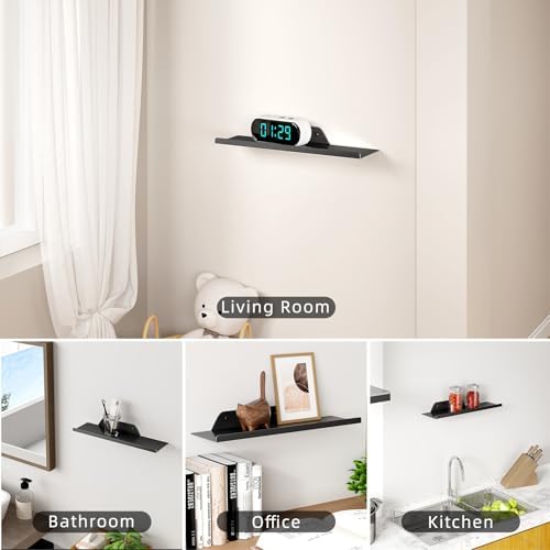Floating Shelf for Wall, Wall Shelf, Off Center Metal Shelf for Decor, Modern Hanging Shelf for Storage with Lip for Liv