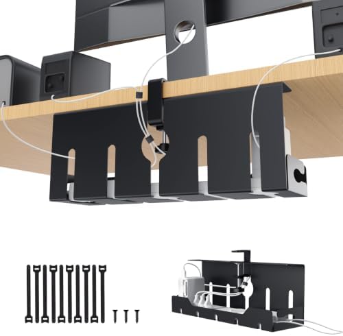KEEGH Under Desk Cable Management Tray 16 in, Cable Organizer Tray, Black