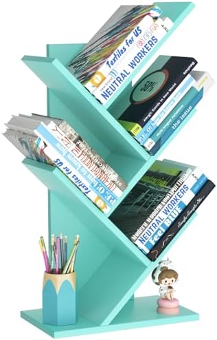 SHEEPAM Small Tree Book Shelf,5 Tier Bookshelf, Wood Desktop Bookcase