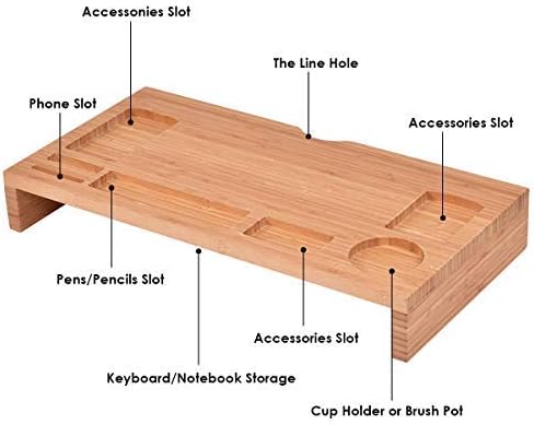 Tangkula Bamboo Monitor Stand Riser, Home Office Laptop Monitor Riser, Desktop Laptop Computer PC Screen Stand, TV Monit