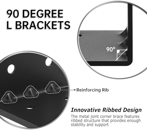 4 PCS Heavy Duty Steel Corner Brackets, 5"x5"x4" 90 Degree L Right Angle Bracket, DIY L Shelf Brackets, Metal Joint Timb