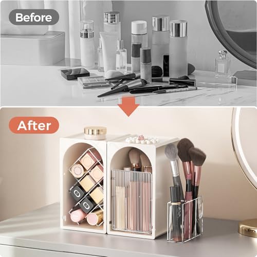 INVSSENE Stackable Makeup Organizer Countertop, Storage Perfume Skincare Cosmetic Lipstick Face Mask Makeup Brush Palett