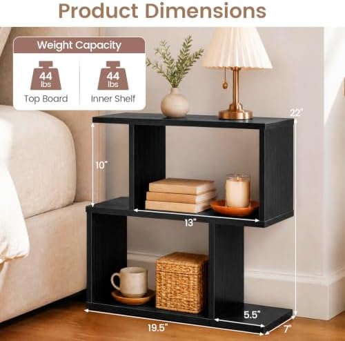 GIANTEX 3-Tier Geometric Bookshelf, Wood S-Shape Bookcase, Black