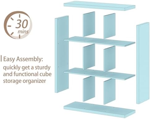 Bookshelf 9-Cube Storage Organizer Sturdy Wooden Bookcase Open Book Shelf, Multifunctional Cubicle Rack for Storages & D