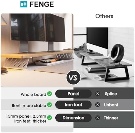Fenge Monitor Stand Riser, Wooden & Metal Desk Shelf Organizer, Oak