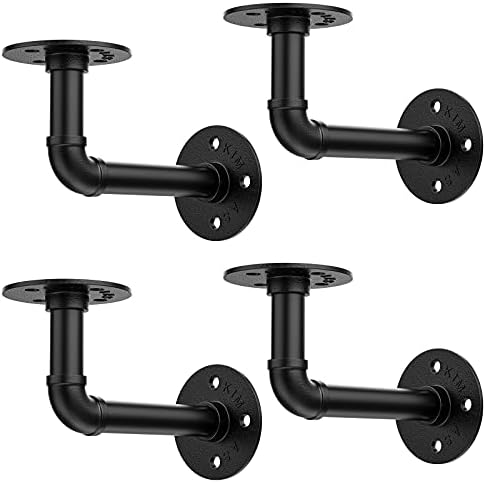 CWLOTAC Pipe Shelf Bracket 4 Pack - Industrial Black Iron Pipe Shelves - Heavy Duty Rustic Wall Mounted DIY Floating She