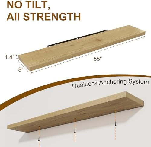 Fun Memories 55 Inch Floating Shelves for Wall 2 Pack Shelves for Bedroom|Kitchen|Bathroom Wall Mounted Rustic Wood Floa
