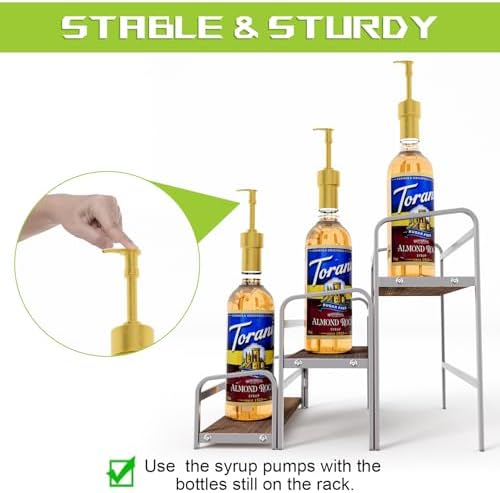 3-Tier Coffee Syrup Rack for Countertop, Large Capacity 12-Bottles Syrup Stand with Wood Shelf & Metal Frame for Coffee 