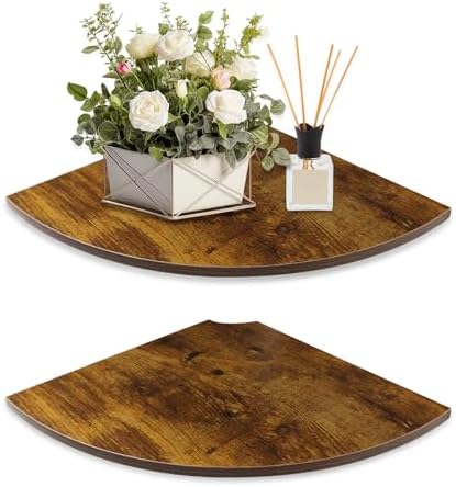 JJL Corner Shelves, 12 Inch Deep Corner Shelf Wall Mounted with Wire Hole, 2 Tier Sector with Hole - Corner Hanging Shel