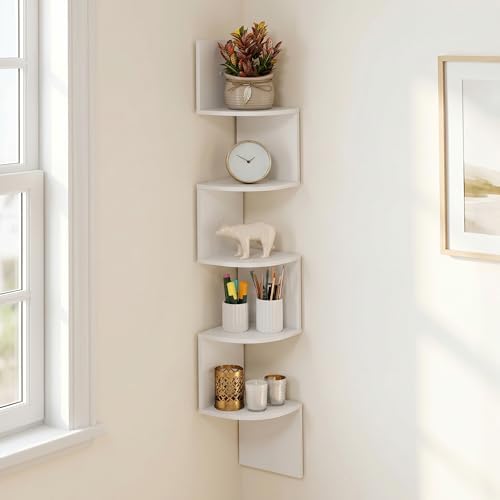 5-Tier Zigzag Corner Shelf Wall Mounted, Radial Corner Wall Shelf, Floating Book Shelves for Wall, for Bedroom, Home Off