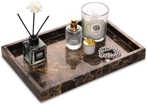Marble Bathroom Vanity Tray, Dark Brown, 12"x 8" x1.2"