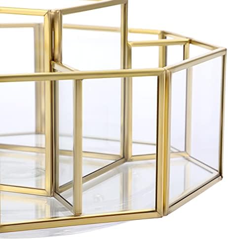 Hipiwe 360 Degree Rotating Glass Makeup Organizer with 5-Slot Vanity Holder