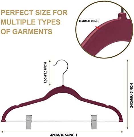 Quality Hangers Plastic Non Velvet Non-Flocked Thin Compact Skirt and Pant Hangers with Metal Clips - Suited for Pants Blouses Coats - 360° Swivel Hook (Raspberry, 20)