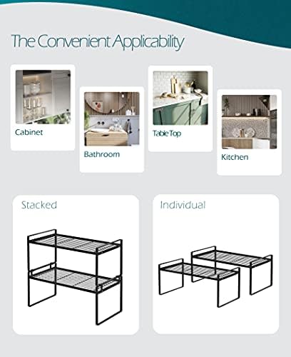 Shantton Cabinet Shelf Organizer, Pantry Shelf Rack, Black 16x8.3x7.3
