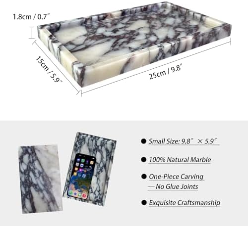 Natural Calacatta Viola Marble Vanity Tray, 9.8"x5.9"
