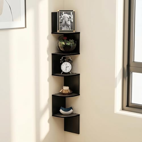 5-Tier Zigzag Corner Shelf Wall Mounted, Radial Corner Wall Shelf, Floating Book Shelves for Wall, for Bedroom, Home Off