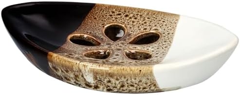 Ceramic Soap Dish with Self Draining Tray for Bar Soap, Bathroom, Kitchen (Brown No.2)