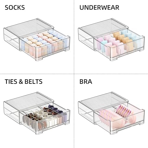 Underwear Drawer Organizer with Dividers, 24 Cell Stackable Sock Organizer for Closet, Plastic Underwear Storage Drawer 