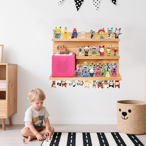Gieanoo for Tonies Shelf 3 Tier Floating Shelf for 48 Characters,Natural