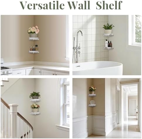 BXF Floating Plant Shelves for Wall Set of 2, Heavy Duty Matte White Corner Wall Planters for Indoor Plants, Minimalist 
