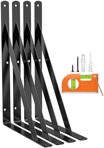 4 Pack 12 Inch Heavy Duty Shelf Bracket, Wall Shelf L Brackets for Floating Shelves, 250 LBS Max Load, Mounting Hardware