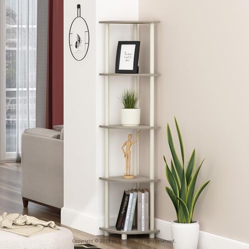 Furinno TURN-N-TUBE Corner Shelf, 5-Tier Corner Bookshelf, Open Storage Shelves, for Organization and Storage, Living Ro