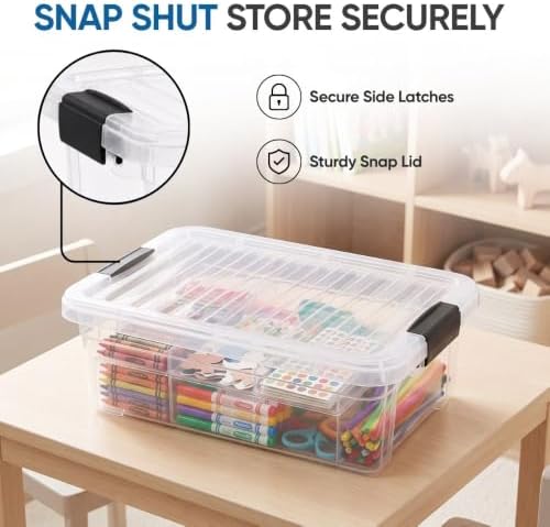 Superio 7.4 Quart Clear Plastic Storage Bin with Lid, Stackable Organizer Box, BPA-Free Storage Container for Home, Gara