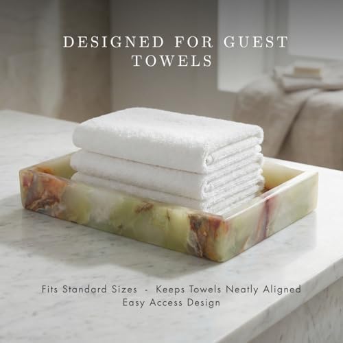 Bey-Berk Ezra Green Onyx Genuine Marble Guest Towel Tray, 9" x 5.75" Bathroom Counter Tray, Luminous Onyx Accent Piece