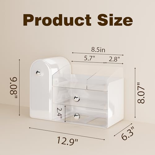 lurcns Makeup Organizer with Dustproof Brush Holder for Vanity, Large Cosmetics Organizer and Bathroom Countertop Skinca