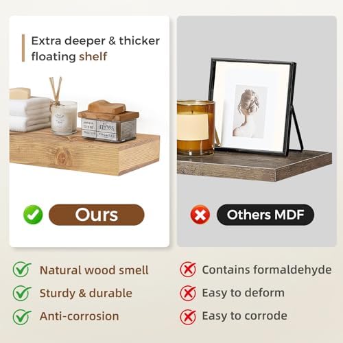 Floating Shelves, 17 Inch Wall Mounted Shelves, Set of 2, Oak