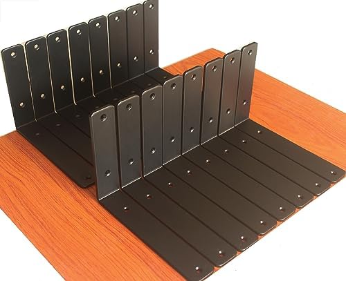 16 Pack - L 8" x H 6" x W1.5, 5mm Thick Black L Shelf Bracket, Iron Shelf Brackets, Metal Shelf Brackets, Floating Shelf