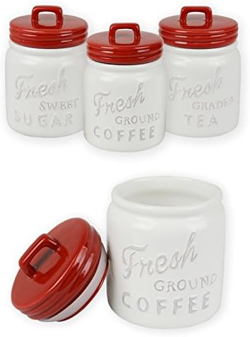 DII Kitchen Accessories Collection Ceramics, Jar Canister Set, Red, 3