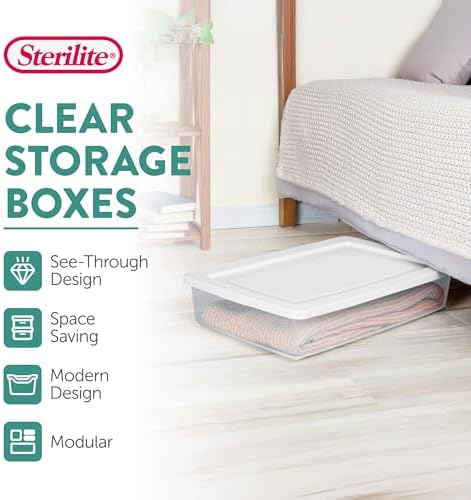 Sterilite Storage Box, Stackable Clear Plastic Bins, 41 Quart, 6-Pack
