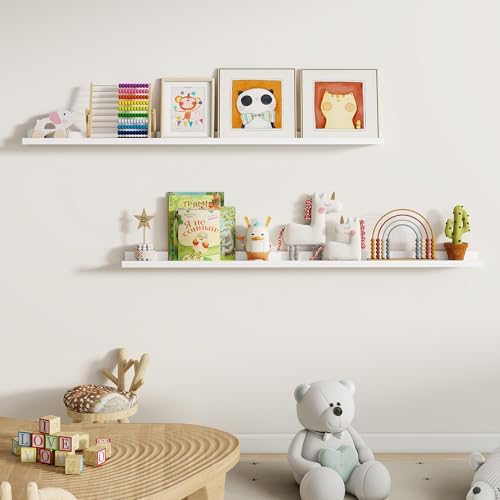 Dreamland Picture Ledge Shelf for Wall, Floating Shelves Set of 2,55 inch Long Floating Shelves with Lip for Living Room,Bedroom,Bathroom,Kitchen,White