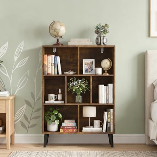 7 Cube Storage Organizer Shelf，Open Cube Bookshelf with Legs