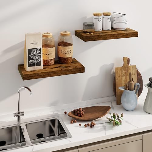 Floating Shelves, 8 Inch Deep Floating Shelves, 24"W x 8"D Wall Shelves Set of 2, Rustic Wood Floating Shelf for Home De
