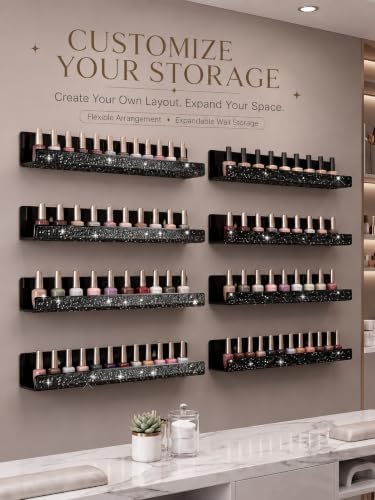 4 Pack Nail Polish Wall Rack, 15 IN Black Rhinestone Acrylic Organizer